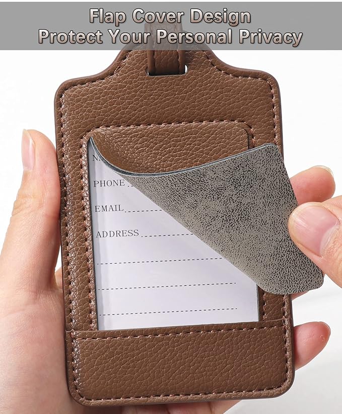3 Pack Luggage Tags - Quick Install, Privacy Protection, Airplane Travel Essentials for Suitcases, Durable Leather - Lichee Coffee