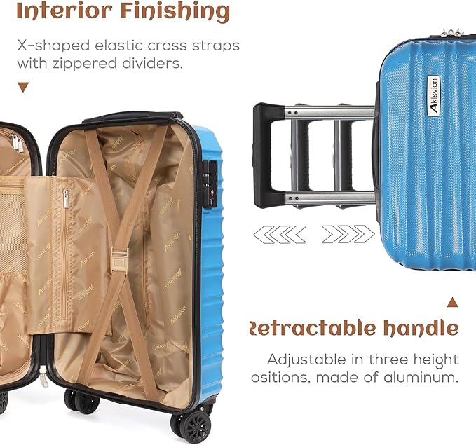 Luggage Set 3 Piece Luggage Set ABS hardshell Spinner Wheels Luggage Carry on Suitcase with Weekender bag & Toiletry bag（Skyblue）