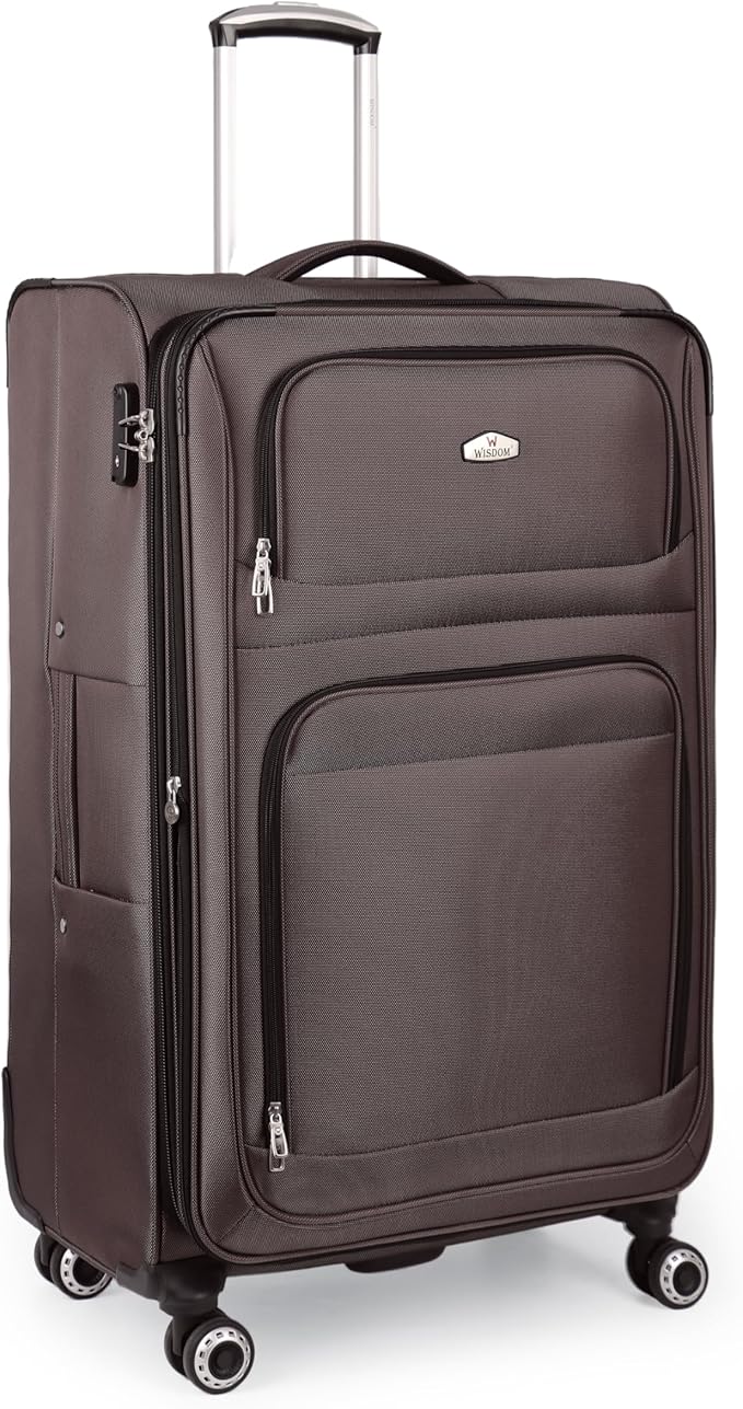 30'' Large Softside Suitcase,Expandable 15% Luggage,w/Double Spinner Wheels w/Combination LOCK,Lightweight Travel Suitcase for Travel（Coffee,30in）