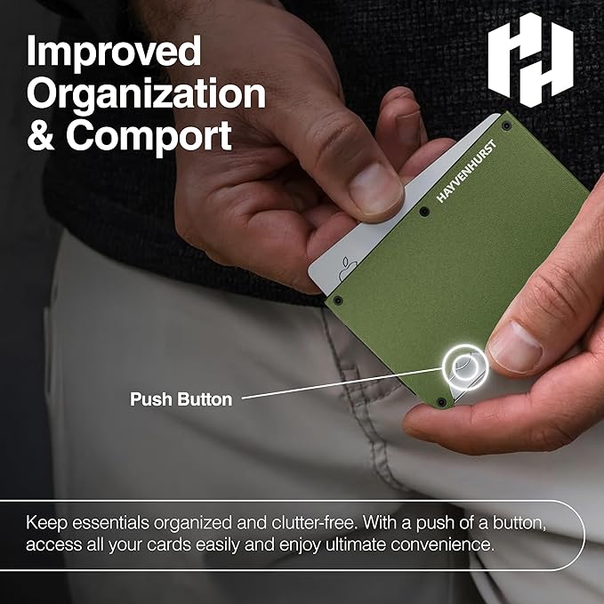 Hayvenhurst Wallet For Men - Reinvented Design Men's Wallet - Slim, Minimalistic & Seamless, Blocks RFID Scanners with a Cash Strap (Matte Olive)