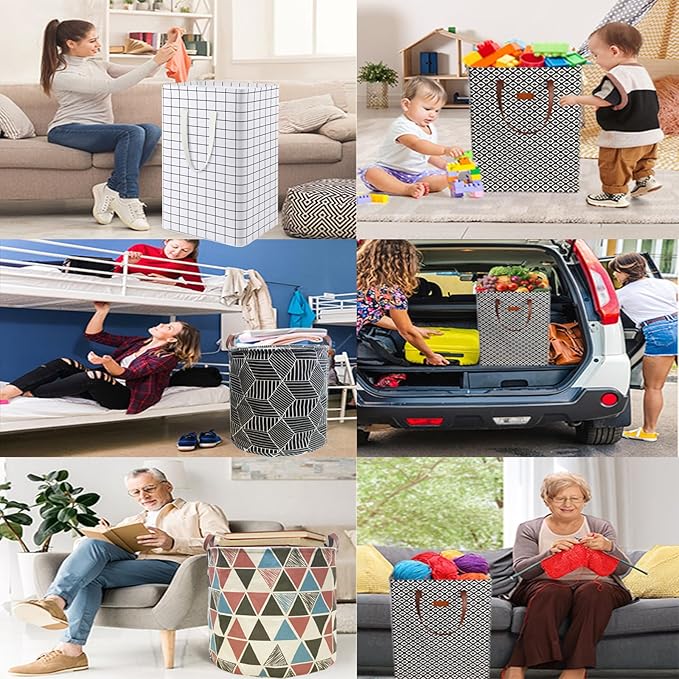 Waterproof Laundry Hamper Collapsible Laundry Basket Leather Handle Laundry Bag Large Clothes Storage Toy Organization for Bathroom Bedroom Laundryroom College Dorms (Laundry Basket-005)
