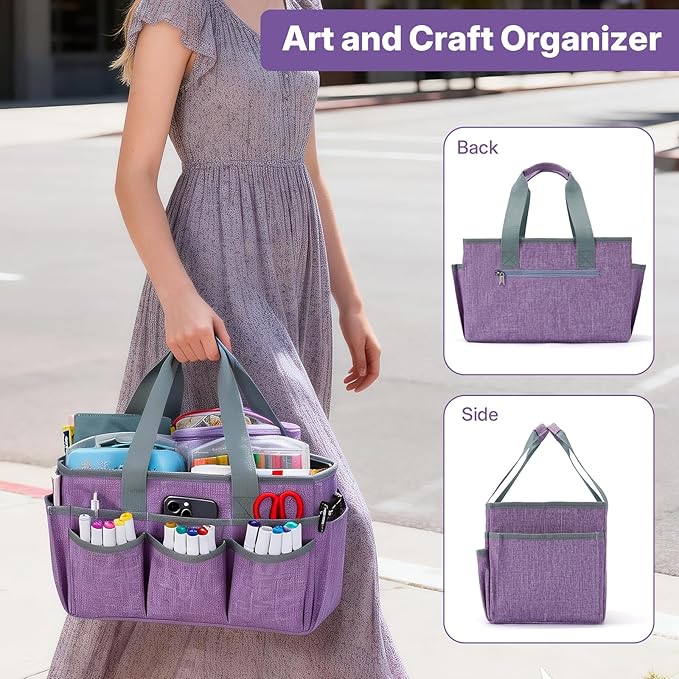 Craft Tote Bag, Art Organizer,Cleaning Supply Caddy, Carrying Bag with Handle for Multi-Purpose, Organizer Caddy for Pets (Purple)
