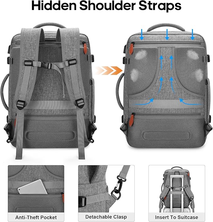 Bagsure Travel Backpack Carry On Backpack 42L Flight Approved, Expandable Laptop Backpack with Packing Cubes & Shoe Pocket, Water Resistant Luggage Backpack for Men Women, Large Backpack 20 * 14 * 7"