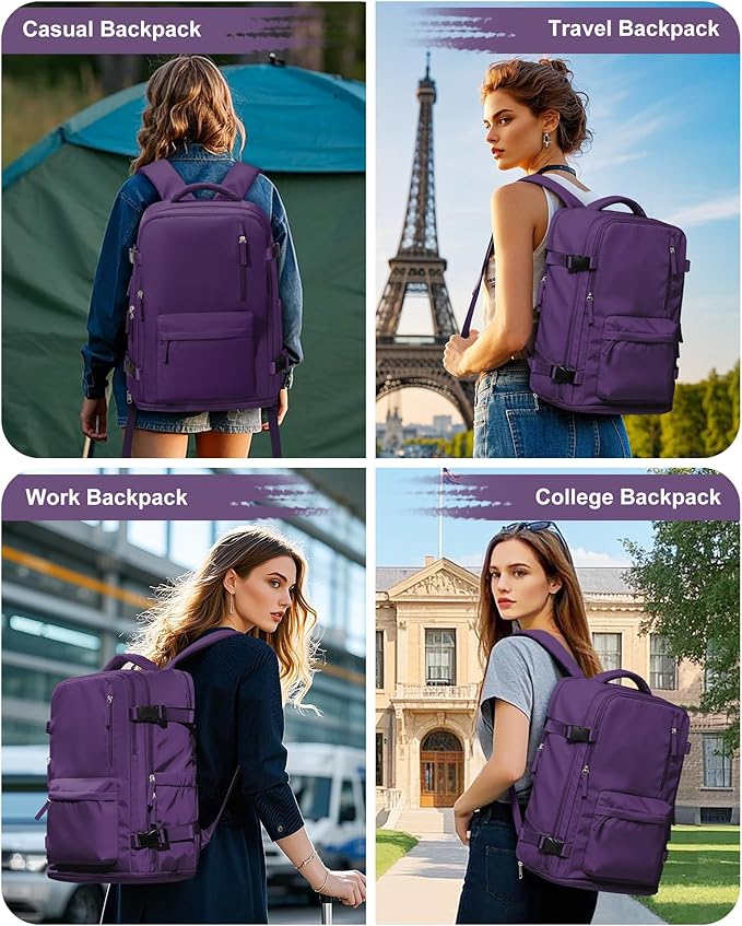 VGCUB Carry on Travel Backpack for Women Men Large Laptop Gym Work Frontier Airlines Personal Item Bag Business Airport Lightweight Backpack Flight Approved Mochilas de Viaje, Dark Purple