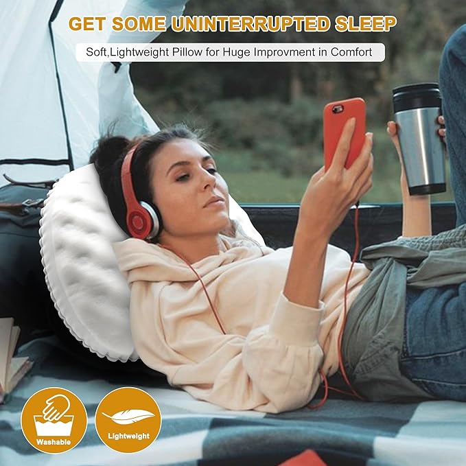 Ultralight Inflatable Camping Pillow with Soft Cover, Compact Compressible Portable Travel Air Pillow, Blow Up Camp Pillows for Outdoor Camp Sport Hiking Backpacking Travel Essential White