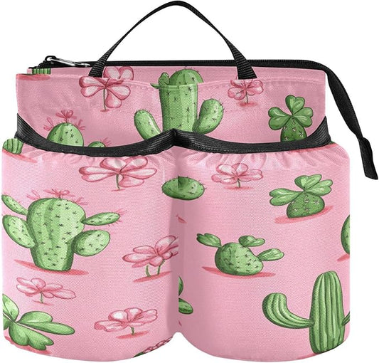 Pink Cacti Shamrock and Clovers Luggage Cup Holder Travel Portable Free Hand Drink Carrier Suitcase Drinks Beverage Holder Carry-On Bottle Mug Holder Organizer Bag Travelers Accessories