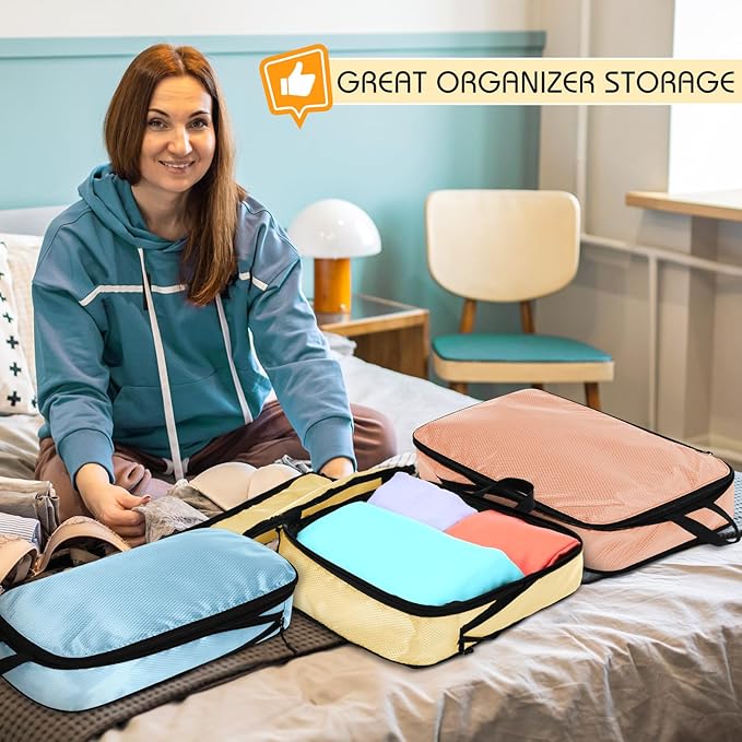 5 Pack Compression Packing Cubes for Travel Space Saving Cubes Luggage Organizer for Suitcase(Pastel,Mixed)