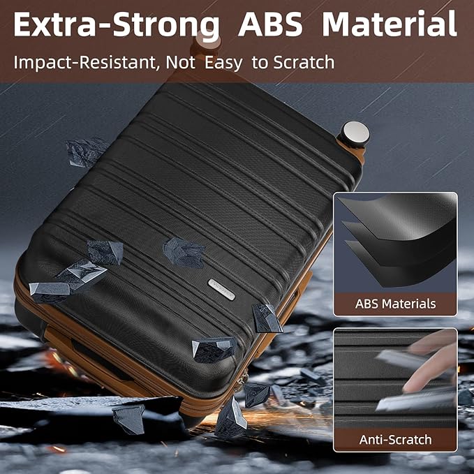 LARVENDER Luggage Sets 6 Piece, Expandable Hardside Carry on Suitcase Set with Spinner Wheels, Lightweight Rolling Luggage Sets for Women with TSA Lock, Black