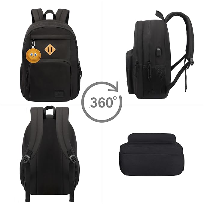 KEOFID Lightweight Travel backpack for Men and Women, Laptop Backpack for Work, Large Bag for College, Water Resistent(Black with Yellow)