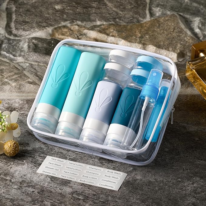 INSFIT Silicone Travel Bottles Set, 17 Pack Leakproof Travel Containers for Toiletries, Airplane Travel Essentials