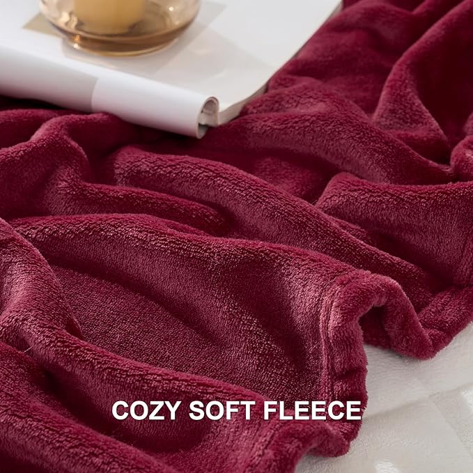 Hansleep Fleece Burgundy Red Twin Blanket, Super Soft Flannel Fuzzy Plush Cozy Blanket for All Seasons, Burgundy Red, Twin 60x80 Inches
