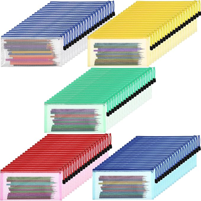 Mimorou 100 Pack Pencil Pouch Bulk Mesh Zipper Pencil Cases 9.5'' x 4.5'' Small Clear Holder Storage Case Multipurpose Cosmetics Toiletry Bags for Office File(Vivid Color)