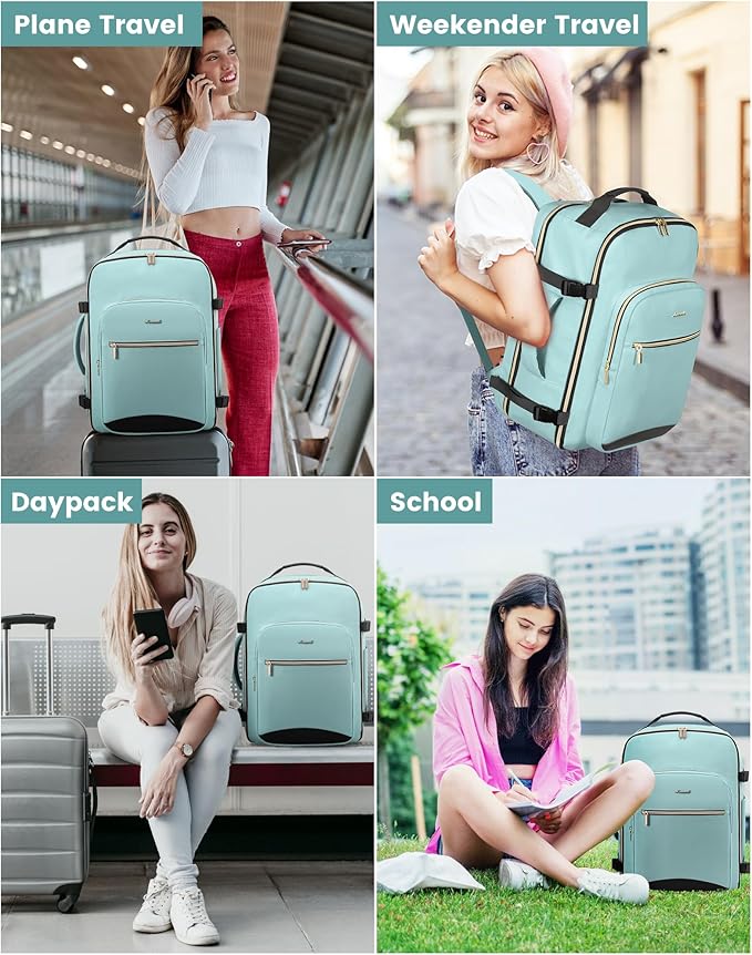 LOVEVOOK Travel Backpack for Women & Men 40L,Airline Approved Carry On Backpack Travel Essentials,TSA Carry on Luggage,Waterproof Personal Item Travel Bag,Suitcase with 3 Packing Cube,Mint green-Black