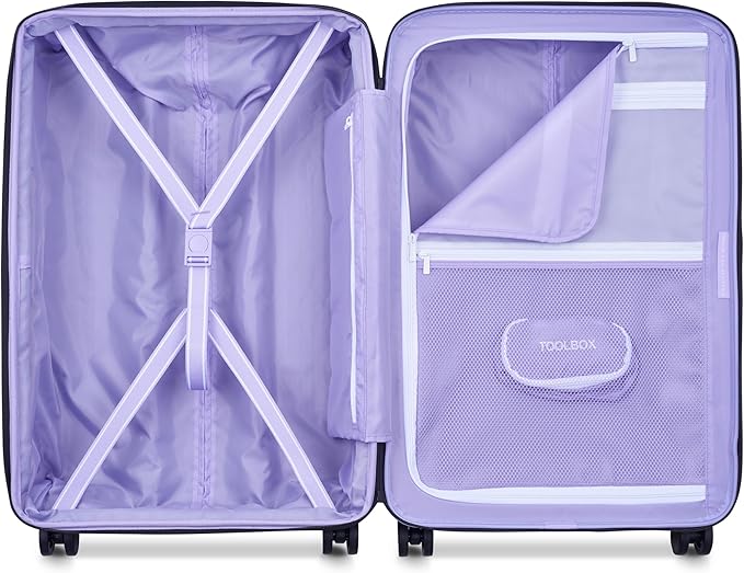 florence by mills Spin Me Away Hardside Expandable Luggage with Spinner Wheels, Lavender, Checked-Medium 24 Inch