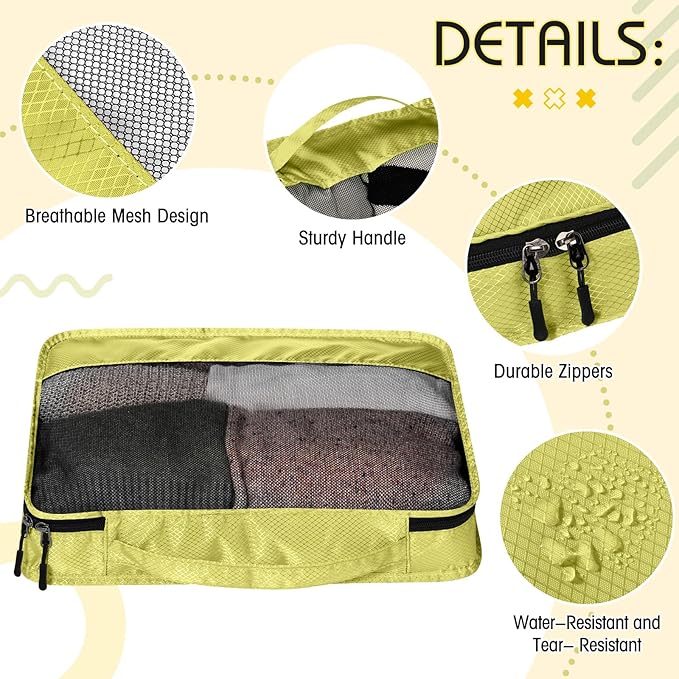 5 Pcs Packing Cubes for Suitcase Large Travel Cubes Carry on Luggage Organizer Bags for Clothes Accessories(Mixed,Yellow)