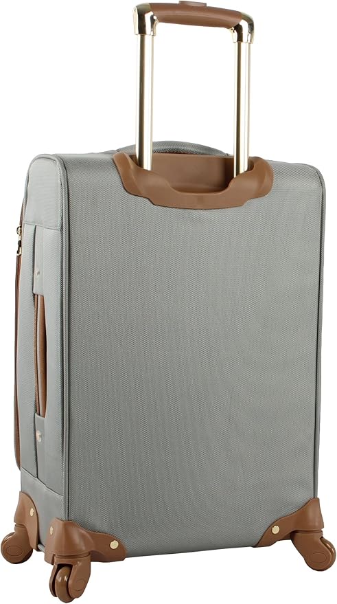 Steve Madden Designer-Gepckkollektion Leichter Softside-Koffer fr Damen und Herren strapazierfhige 50,8 cm groe Tragetasche mit 4 rollenden Spinner-Rdern, Harlo Gray, 21.5 inches, Carry on Bag With