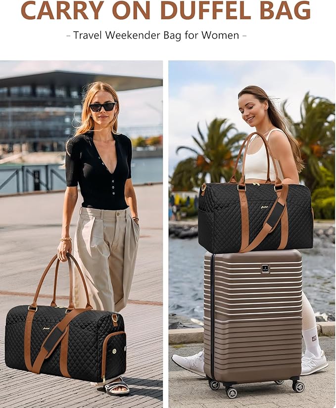 Women Weekender Travel Duffle Bag: Travel Duffel Overnight Bags with Shoe Compartment Large Carry on Tote with Toiletry Bag Weekend Traveling Yoga Gym Hospital Bag for Women with Wet Pocket