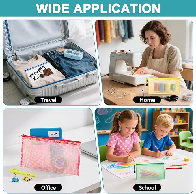 Mesh Zipper Pouch Bags - 5Pack A6 Waterproof Small Zipper Bags 4.7x9.3 Inch Clear Mesh Storage Pouches Assorted Colors for Home, Office, School, Travel, Receipts, Puzzles, Pencil, Cosmetic