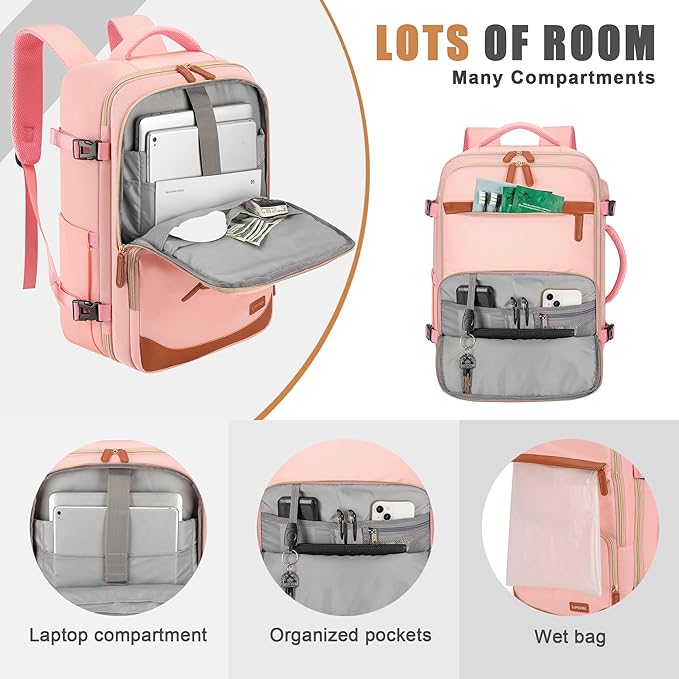 40L Travel Backpack, Water-Resistant Carry On Backpack for Men Women, Business Laptop Backpack for Trips & Commutes, Fits 15.6/17.3 Inch Laptop