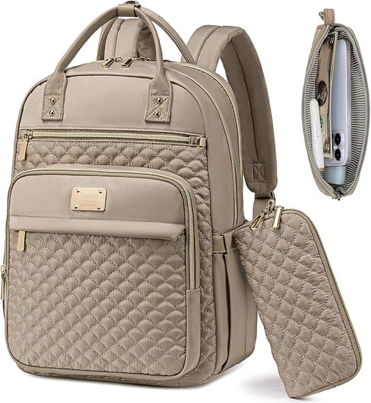 Laptop Backpack for Women,15.6 Inch Laptop Backpack for Work,Water Resistant Travel Backpack,College Bookbag with Wallet (Khaki)
