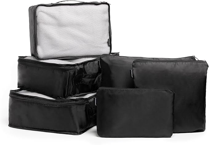 Brookstone Packing Cubes - 6 Piece Compression Packing Cubes for Travel Essentials - Luggage Sets Cube Storage Organizer Bags, Size One Size, Black