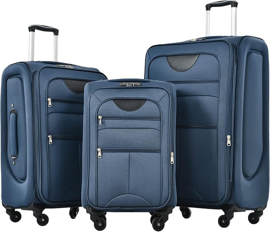 3 Piece Softshell Expandable Luggage Sets, Lightweight Travel Suitcase Set with TSA Lock and 360°Swivel Spinner Wheels, Durable Softside Luggage for Men Women, 22 in/26 in/30 in, Dark Blue