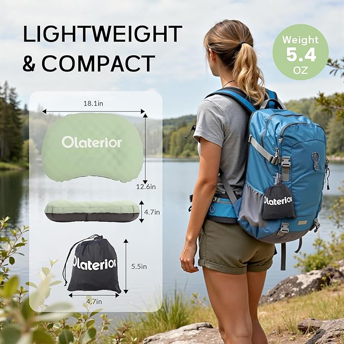 Ultralight Inflatable Camping Travel Pillow, Compact Portable Backpacking Pillow, Ergonomic Blow Up Camp Pillows for Beach, Camping, Hiking, Backpacking & Airplane Travel