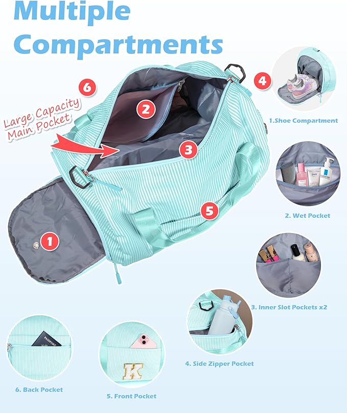 Tween Girl Birthday Gifts, Girls Travel Duffle Bag, Kids Initial Overnight Bags with Shoe Compartment, Personalized Weekend Bag with Cosmetic Pouch, Dance Recital Gift for Niece (Letter Y)