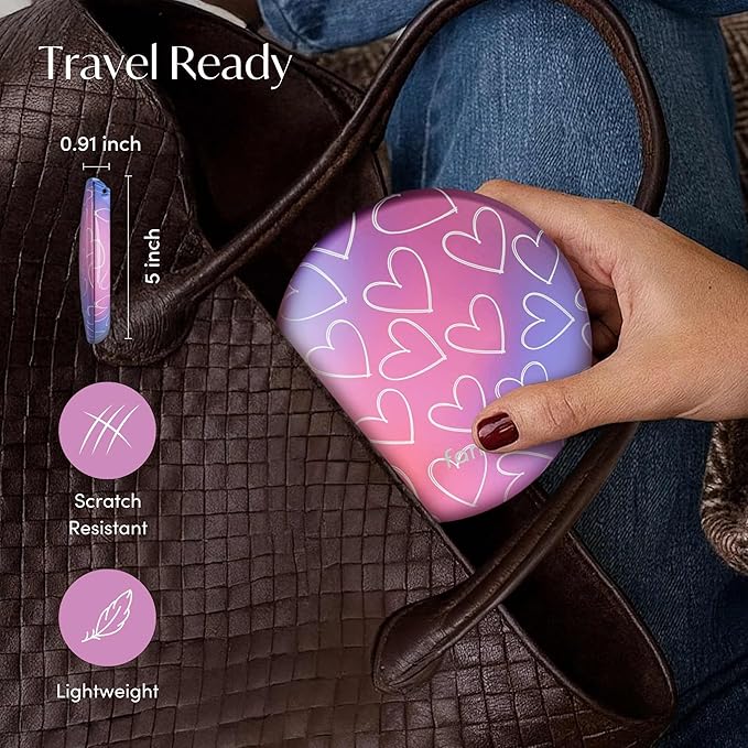 Fancii Taylor LED Lighted Travel Makeup Mirror, Rechargeable, 10x /1x Magnifying, Tru-Glow Lighting System, XL Large 5” Wide | Compact Mirror for Purses (Lovestruck)