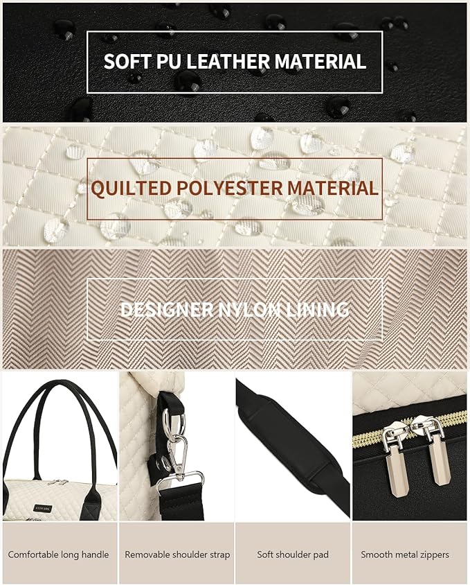 Duffle Bag for Women Travel, Weekender Bag Overnight Bag with Shoe Compartment, Carry on Bag with Crossbody Purse for Over Night, Weekend, Yoga, Gym, Business Trips, Hospital, White Black