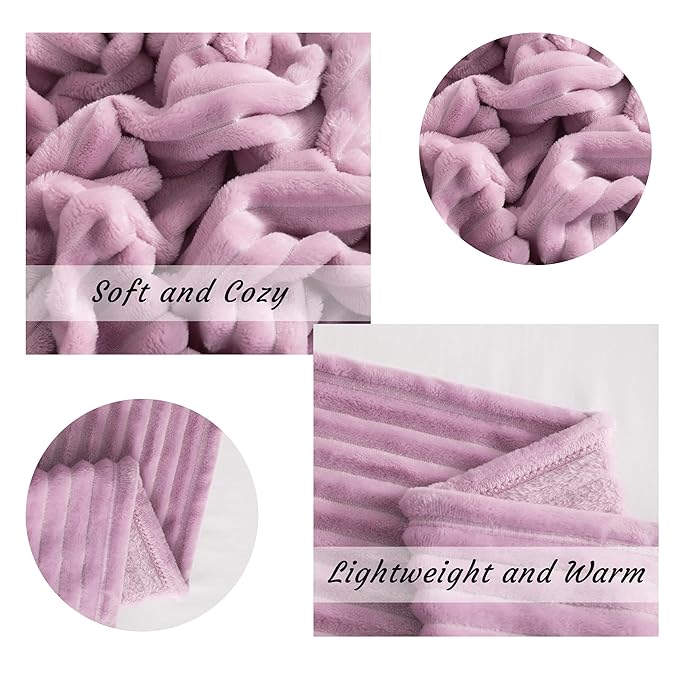 NTBAY Plush Flannel Twin Bed Blanket, 60X80 Inches Soft and Warm Lightweight Blanket with Striped Texture Bed Blanket for Couch Sofa Bed All Seasons, 60"x80", Light Purple