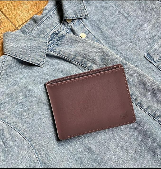 Real Leather Mens Bifold Wallet RFID Blocking Slim Minimalist Front Pocket - Thin & Stylish with ID Window in Gift Box (Nappa, Cognac)