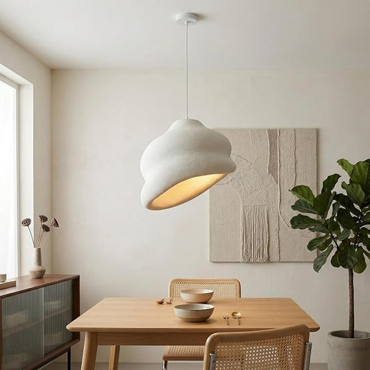 JAYMP Wabi Sabi Pendant Light for Dining Room Kitchen Island Hallway Restaurant Modern Hanging Lamp E26 Base Japanese Style Conch Shape Lighting Fixture, 1 Pack, Matte White, 50cm/19.7in