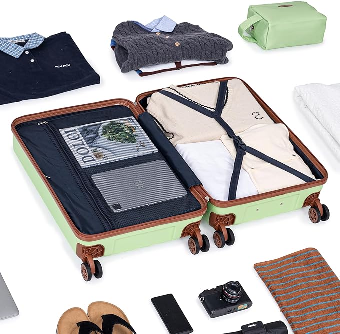 Luggage Sets 5 Piece Suitcases with Wheels,ABS Hard Case Suitcases with Spinner Wheels,Durable Travel Luggage(LightGreen, 5 Piece Set(20"/24"/28"))