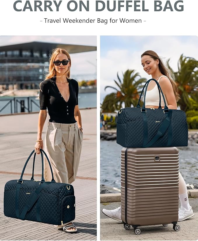 Women Weekender Travel Duffle Bag: Travel Duffel Overnight Bags with Shoe Compartment Large Carry on Tote with Toiletry Bag Weekend Traveling Yoga Gym Hospital Bag for Women with Wet Pocket