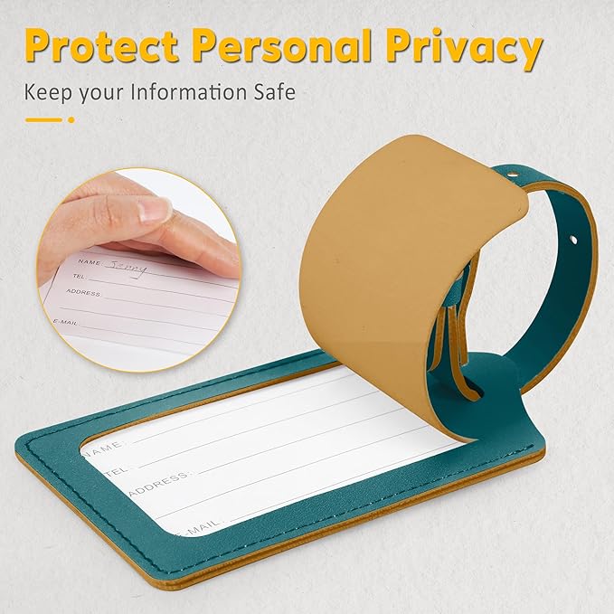 Travelambo Luggage Tags for Suitcases PU Leather Travel Tags Bag Tags Privacy Protection Travel Essentials