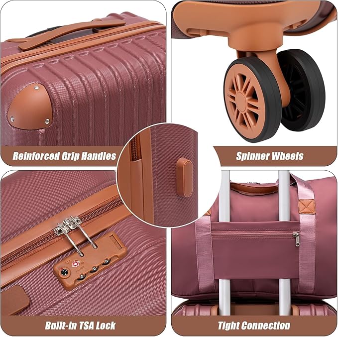 Carry On Luggage Sets 3 Piece, 20 Inch Luggage 22x14x9 Airline Approved with Wheels and TSA Lock, ABS Lightweight Hardshell Travel Suitcase Set with Duffel Bag Travel Bag for Men Women