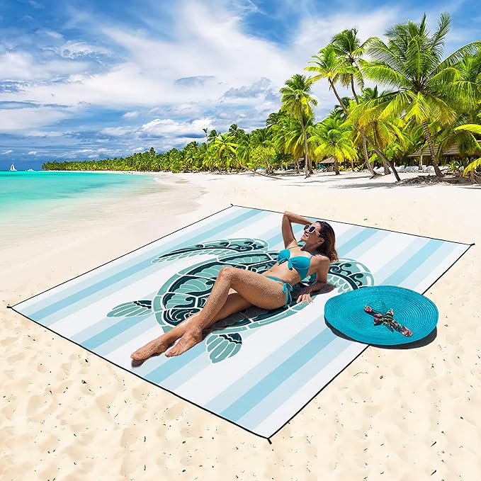 Beach Blanket Waterproof Sandproof Extra Large Beach Mat 79" X 83"/120"x108"for 1-8 Adults Quick Drying Durable Outdoor Picnic Mat for Beach Travel Camping Hiking