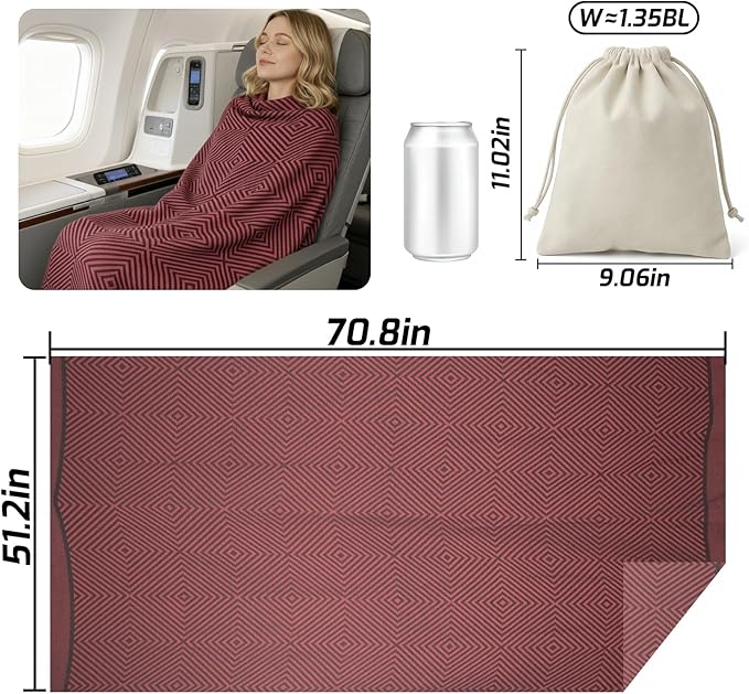 Travel Blanket Airplane - Ultra Soft & Lightweight Knit Design Compact Airplane Blanket,53x72 Inch,Stylish Travel Shawl Wraps for Flights,Office,Home Use,Travel Essentials & Gifts