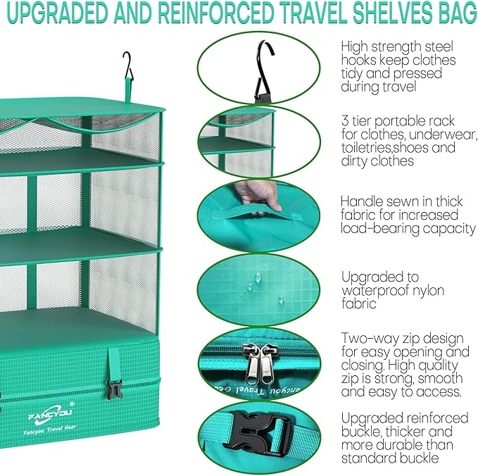 Compressible Packing Cubes Portable Hanging Closet Shelves 17"x12"x24" Extendable Travel Organizer Nylon Packing Bags for Suitcase