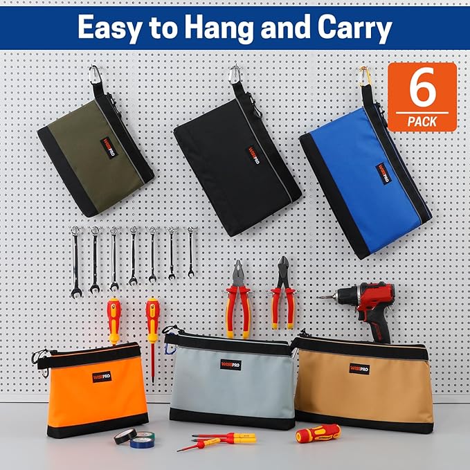 Zipper Tool Pouches, Multi-Purpose Utility Tool Bags Organizer for Small Hand Tools, Screws, Nails, Hardware, Pliers & Wrenches, Storage Pouch Set for Electricians, Plumbers, HVAC & Mechanics
