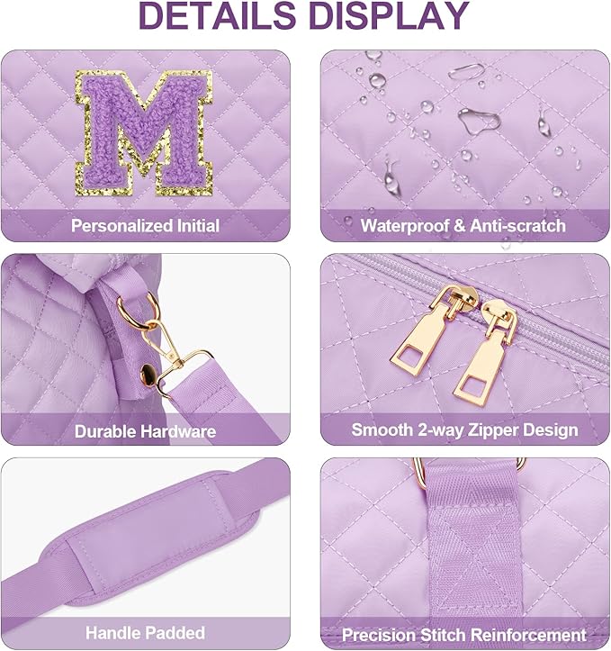 Gifts for Teen Girl, Initial Travel Duffle Bag, Personalized Women Weekender Overnight Bags, Gift for Daughter Kid Mom Friend College Girl Graduation Teacher（Purple,M)