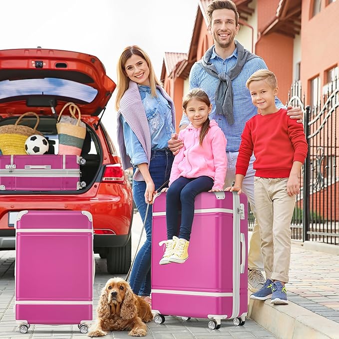 Merax Luggage Set 3 Piece Suitcase Set with Cosmetic Case Expandable Spinner Wheels Vintage Luggage Sets(Pink,20"+24"+28")