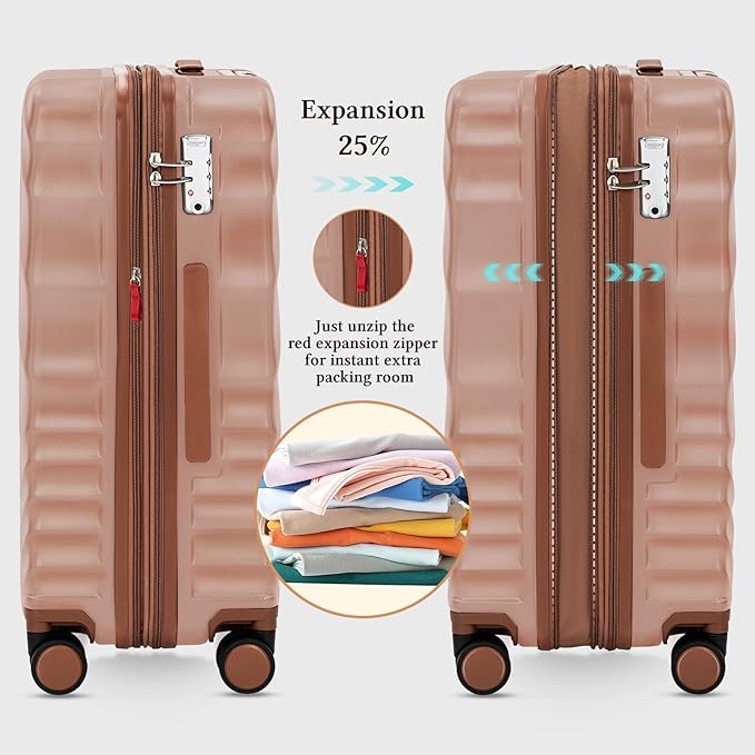 3 piece Luggage Set Expandable Suitcase 22x14x9 Airline Approved Carry on, ABS Hard Case Suitcases with Spinner Wheels, TSA Lock, (Pink, 3 Piece Sets(20/BP/TB))