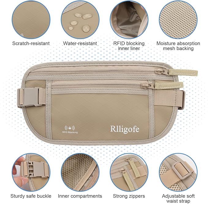 Money Belt for Travel Women and Men Hidden - Slim RFID Blocking Travel Wallet with Secure Anti-Theft Pouch, Passport Holder for Passport, Credit Cards, Cash Under Clothes