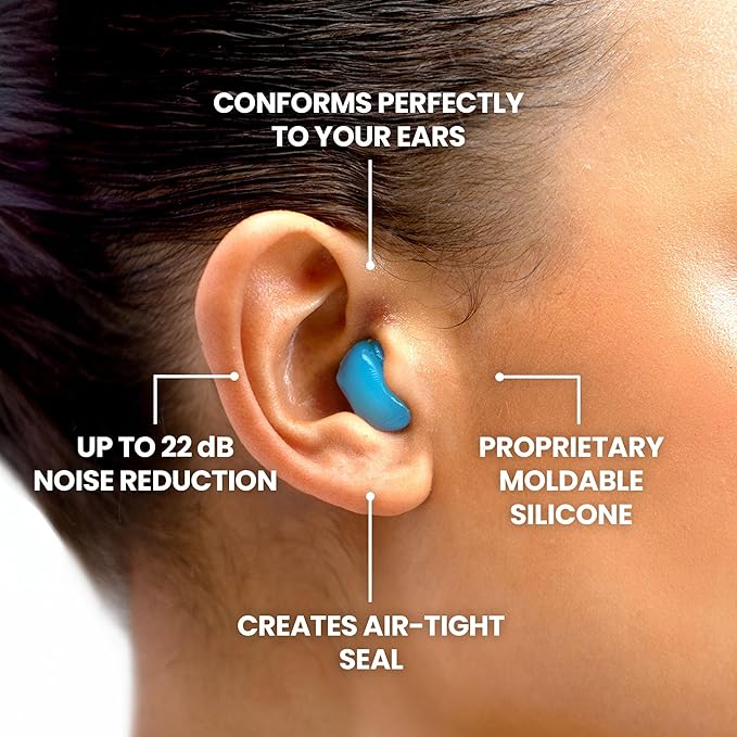 Eargasm Squishies - Blue Moldable Multipurpose Noise Reduction Noise Cancelling Waterproof Airtight Ear-Plugs for Sleeping, Snoring, Working, Studying, Swimming and More - Storage Case Included
