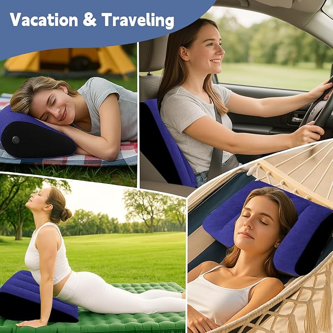 Portable Inflatable Wedge Pillow for Traveling - Wedge Pillow for Sleeping,30s Blow Up Small Inflatable Wedge Body Positioner,Lightweight Bed/Leg/Hip/Ankle Elevation Pillows,Under Knee Pillow,Blue