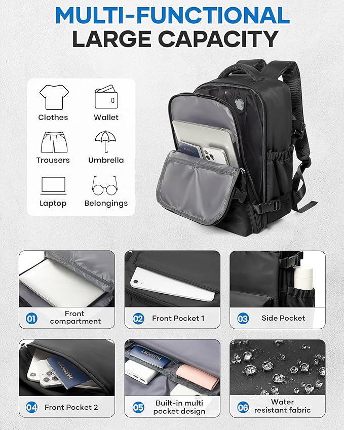 VECAVE Vacuum Travel Backpack with Pump for Women,Personal Item Carry on Backpacks Flight Approved 18x14x8 inches for Men,Laptop Waterproof Work Compression bags Casual Daypack Black