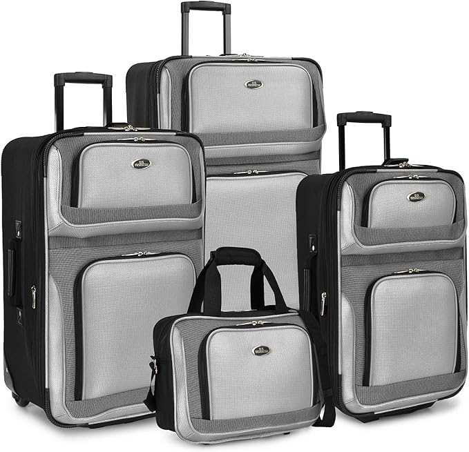 U.S. Traveler New Yorker Lightweight Expandable Rolling Luggage, Gray, 4-Piece Set