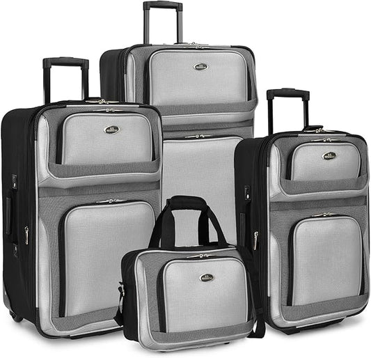 U.S. Traveler New Yorker Lightweight Expandable Rolling Luggage, Gray, 4-Piece Set